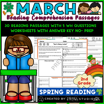 Preview of Spring March 2nd grade reading comprehension passages and questions (No PREP)