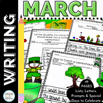Preview of Daily March Spring & Special Days Writing Prompts for the Month 1st | 2nd  Grade