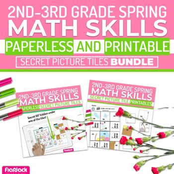 Preview of Spring Math | 2nd-3rd | Paperless/Printable Secret Picture Tiles SET