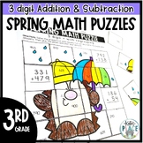Spring Math 3 digit Addition Subtraction Puzzles for 3rd Grade