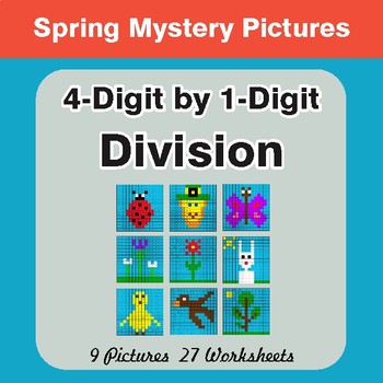 Spring Math: 4-Digit by 1-Digit Division - Math Mystery Pictures