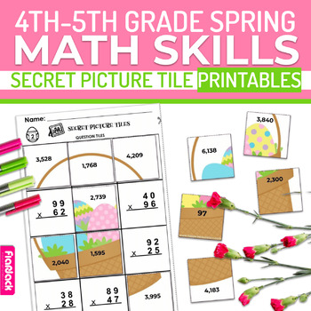 Preview of Spring Math 4th-5th Grade Worksheets | Secret Picture Tiles