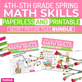 Preview of Spring Math | 4th-5th | Paperless Printable Secret Picture Tiles SET