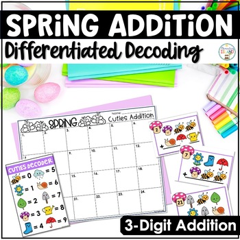 Preview of Spring Math Activities | 3-Digit Addition Task Cards for Math Centers or Games