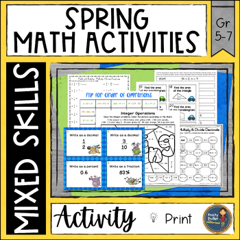 Preview of Spring Math Activities - Games, Puzzle, Task Cards, Color by Number, Riddle