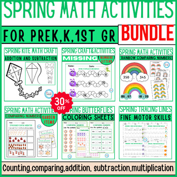 Preview of Spring Math Activities BUNDLE, Counting,Comparing,Addition,Subltraction,craft