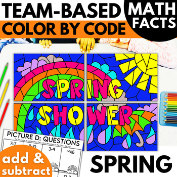 Preview of Spring Math Activities Color by Code Addition Subtraction Coloring Poster