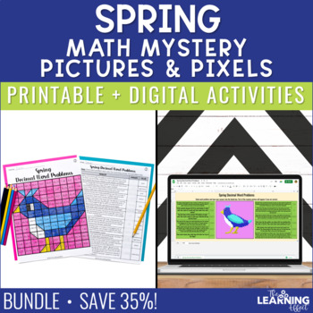 Preview of Spring Math Activities Mystery Picture & Pixel Art BUNDLE | Word Problems