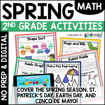 Preview of Spring Math Activities & Worksheets 2nd Grade No Prep & Digital Bundle