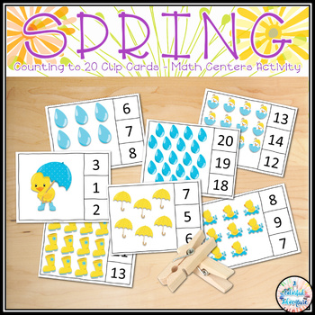 Preview of Spring Counting to 20 Clip Cards Fine Motor Math Centers Activity