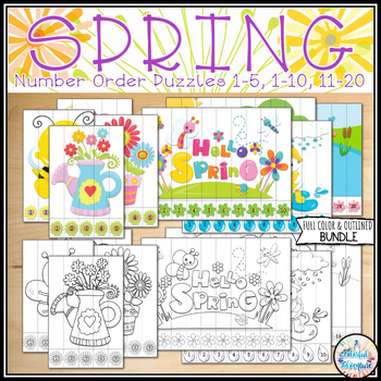 Preview of Spring Ordering Numbers Puzzle Bundle for Math Centers {color and outlined}