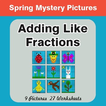 Spring Math: Adding Like Fractions - Color-By-Number Math Mystery Pictures