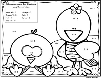 Spring Math / Addition and Subtraction Facts to 20 / Color by Number