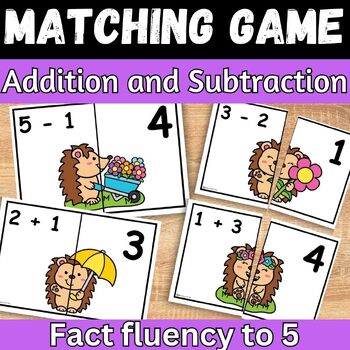 Preview of Spring Math Addition and Subtraction within 5 Matching game for Kindergarten