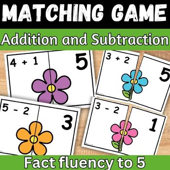 Preview of Spring Math Addition and Subtraction within 5 Matching game for Kindergarten