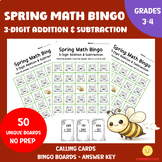 Spring Math Bingo 3-Digit Addition & Subtraction Grade 3–4 Math Practice