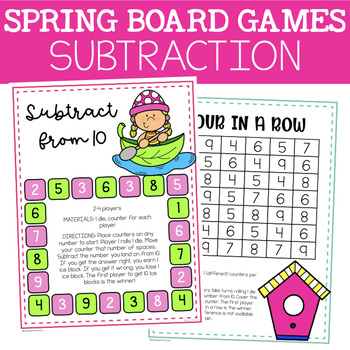 Preview of Spring Math Board Games {Subtraction within 20}