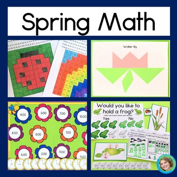 Preview of Spring Math Bundle with 100s Charts | Time | Word Problems | 2D shapes | Pattern