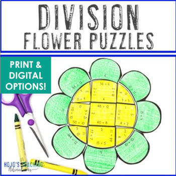 Preview of DIVISION Flower Puzzle Template | Spring Math Craft, Activity, Game, or Center