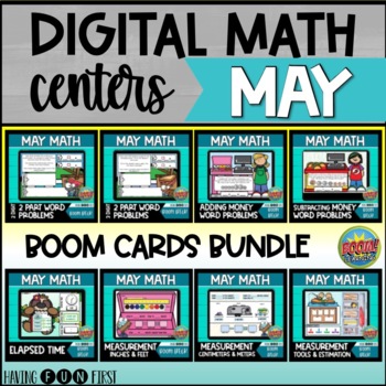 Preview of Spring Math Centers Digital Boom Cards BUNDLE | May | Spring Math Games