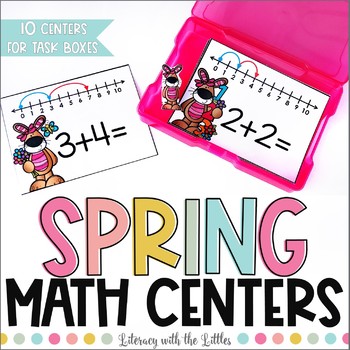 Preview of Spring Math Centers Task Box Activities Subtraction Telling Time Fact Families
