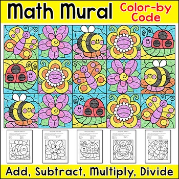 Preview of Spring Math Color by Number Mural - Makes A Fun March Bulletin Board
