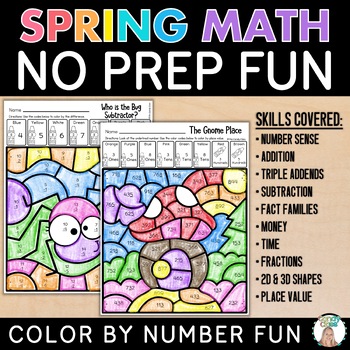 Preview of Spring Math Color by Number End of the Year Review Activities Color by Code