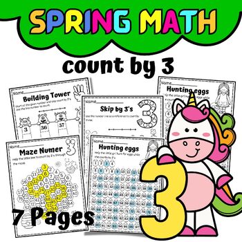 Preview of Spring Math Skip counting by 3's - Literacy Center- 2nd Grade