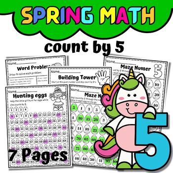 Preview of Spring Math Skip counting by 5's, Math Center Worksheets Morning Activity