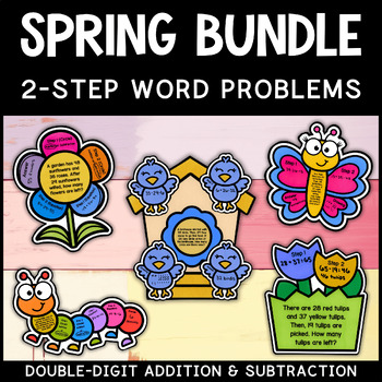 Preview of Spring Math Craft Bundle | Addition & Subtraction Two-Step Word Problems