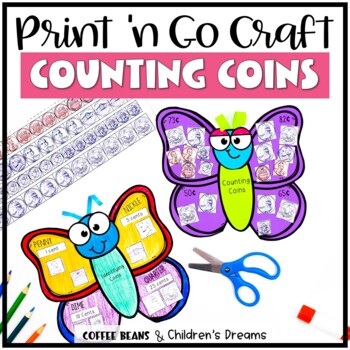 Preview of Spring Math Craft | Butterfly Money | Counting Coins Worksheet Alternative