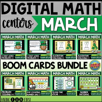 Preview of Spring Math | Digital Math Centers BUNDLE | Math BOOM Cards | March
