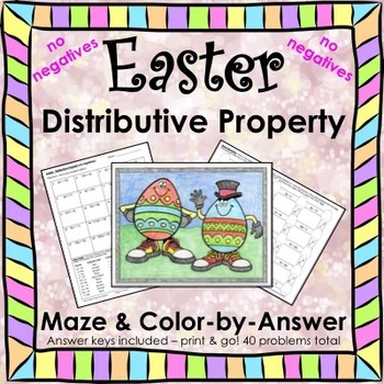 Preview of Spring Math Easter Math Distributive Property No Negatives Maze Color by Number