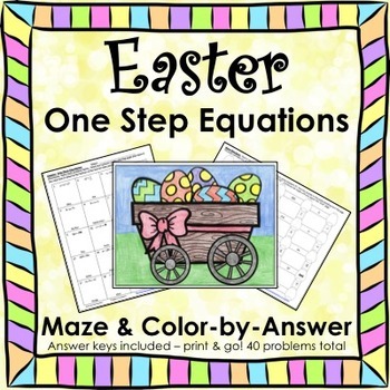 Preview of Spring Math Easter Math Solving Equations One Step Equations Maze & Color