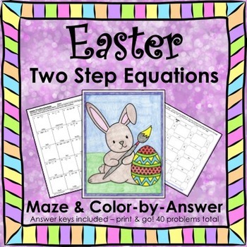 Preview of Spring Math Easter Math Solving Equations Two Step Equations Maze & Color