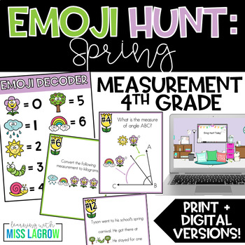 Preview of Spring Math Emoji Hunt Measurement, Time, Angles Fourth Grade