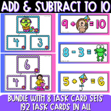 Spring Math Facts to 10 Task Cards Bundle - Add and Subtra