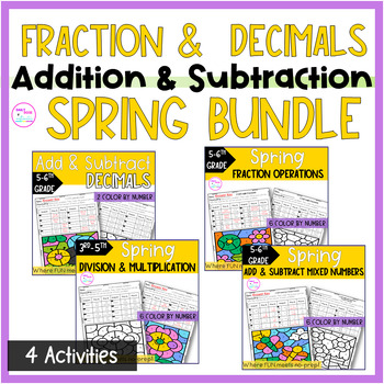 Preview of Spring Math Fraction and Decimals Operation Coloring Activities