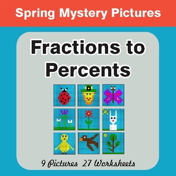 Spring Math: Fractions to Percents - Color-By-Number Math Mystery Pictures