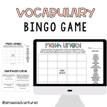 Preview of Spring Math Games | Fourth Grade Math Mixed Review | BINGO Vocabulary Game