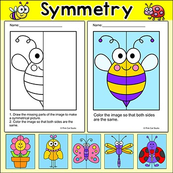 Preview of Spring Math Lines of Symmetry Art Activity - Fun Math Art Center, Early Finisher