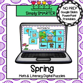 Preview of Spring Math & Literacy Digital Mystery Picture Puzzles for Google Slides