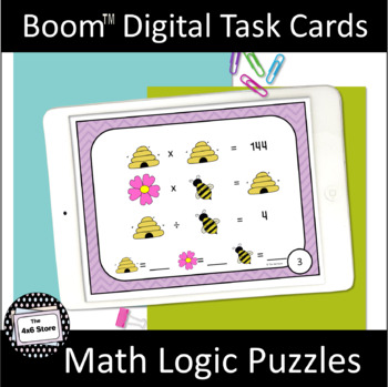 Preview of Spring Math Logic Puzzles Mixed Operation Digital Task Cards Boom Learning