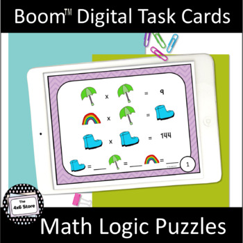 Preview of Spring Math Logic Puzzles Multiplication Digital Task Cards Boom Learning