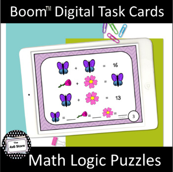 Preview of Spring Math Logic Puzzles Sums to 20 Digital Task Cards Boom Learning