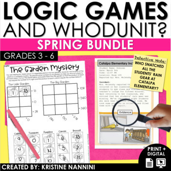Preview of Spring Math Logic Puzzles and Whodunit Bundle | Early Finishers Activities
