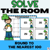 Spring Math March Activities Task Cards | Rounding to Nearest 100 Solve the Room