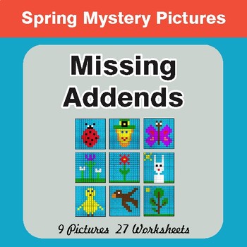 Spring Math: Missing Addends - Color-By-Number Math Mystery Pictures