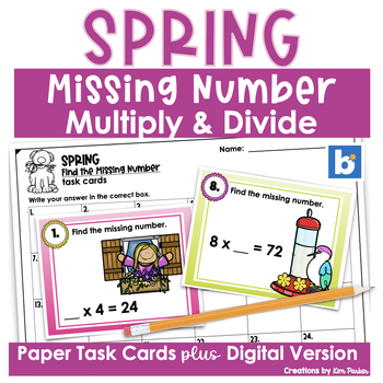 Preview of Spring Math Missing Number Multiply and Divide Task Cards