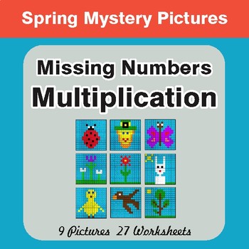 Spring Math: Missing Numbers Multiplication - Color-By-Number Math Mystery Pictures